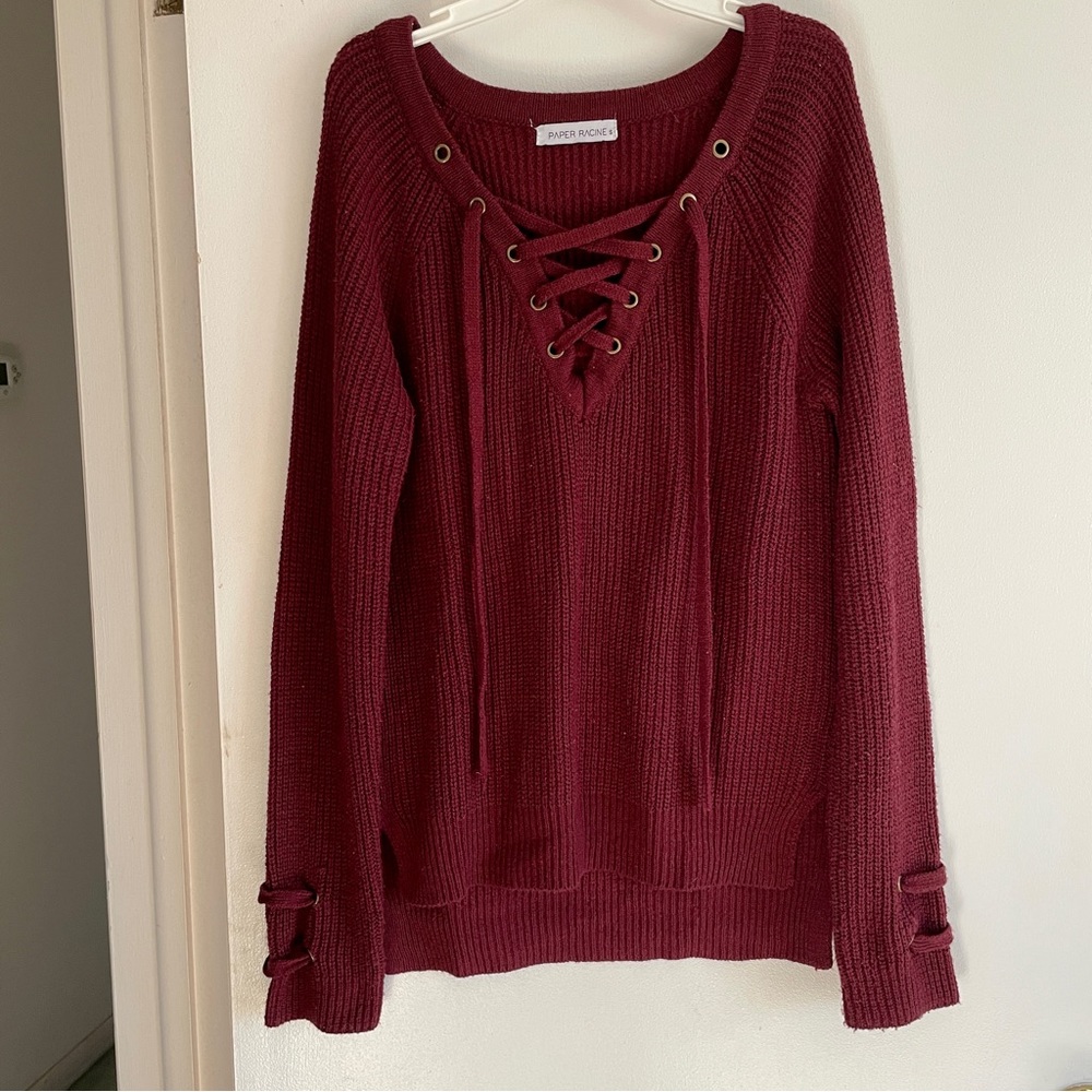 Lace Up Maroon Sweater